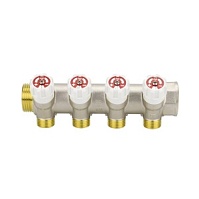Коллектор распределительный с запорными клапанами Varmega 1" х 1/2" - 4