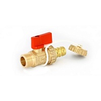 Кран шаровой НН 1/2" x 3/4" сливной со штуцером и заглушкой, флажок красный металл, никелированный